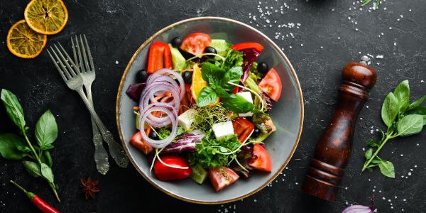 fresh vegetable salad with feta cheese food top view free space your text 1